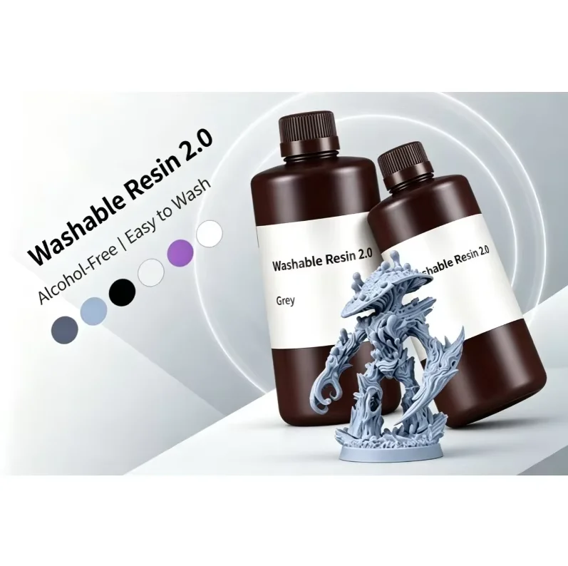 1KG Water‑Washable Photopolymer Resin V2.0 High‑Precision Light‑Curing Consumables for 405nm LCD DLP Desktop 3D Printer
