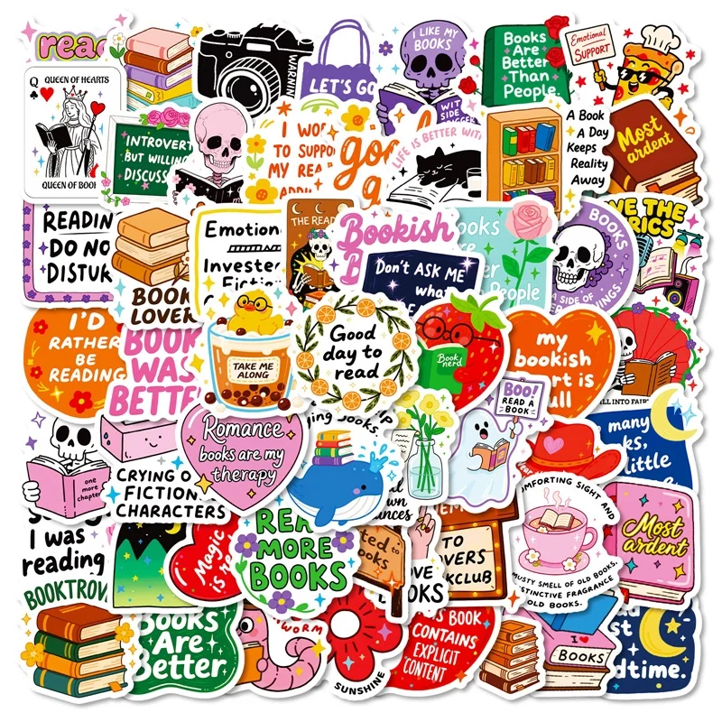 

10/30/56PCS Cartoon Skeleton Reading PVC Sticker Aesthetic Colored Decoration Scrapbooking Supplies DIY Hand Accounting for Kids