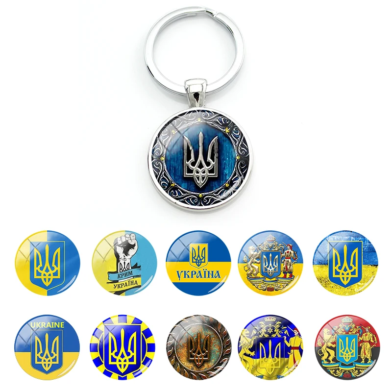 TAFREE National Symbols Of Ukraine Pendant Keychains For Men Women Tryzub Ukrainian Solidarity New Glass Jewelry QKT557