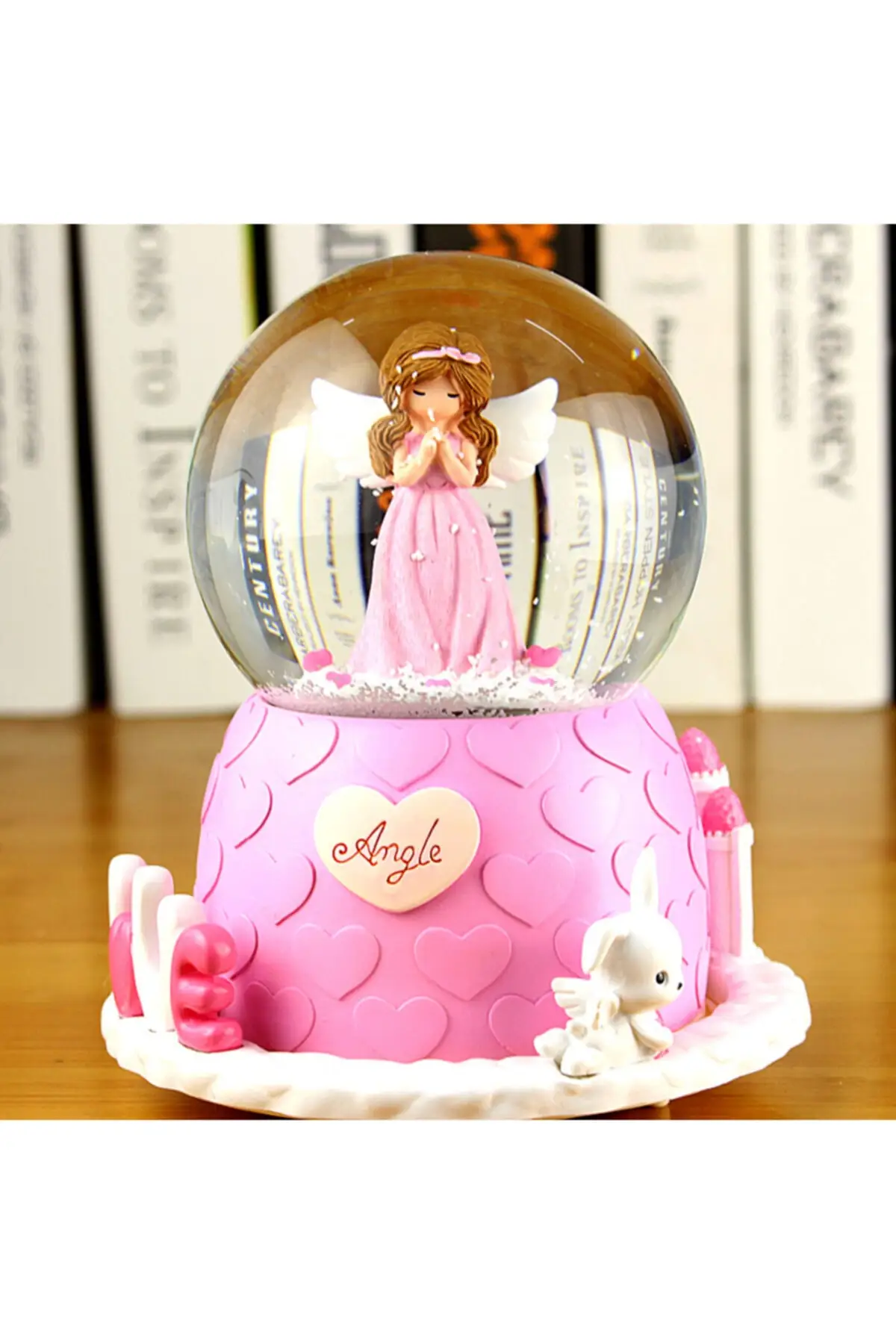 Pink Angel Girl Lighted Snow Globe Pink Rotating Motor Works Loud Gifts Decorative Balls Home Office Products Young Room