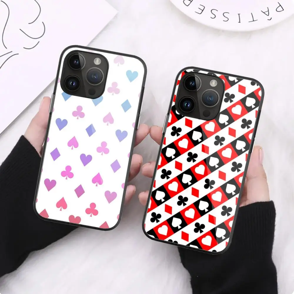 Poker pattern Phone Case For iPhone 15 Pro Max14 13 12 Mini 11 XR XS 8 7 Plus Black Art Glass Cases