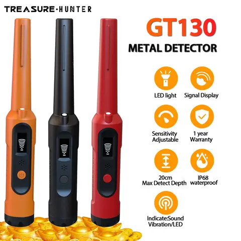 Treasure Hunter GT130 Handheld Metal Detector Waterproof IP68 Hand Held Metal Detector Wand High Accuracy Portable Finder