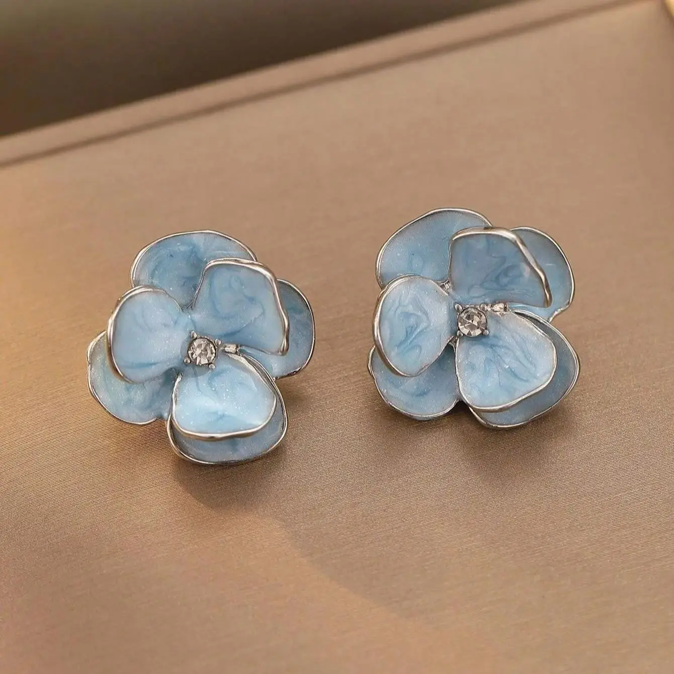 Fashion Jewelry Sweet Design Spring/Summer Blue Pink Enamel Flower High End Earrings Party Gifts for Women