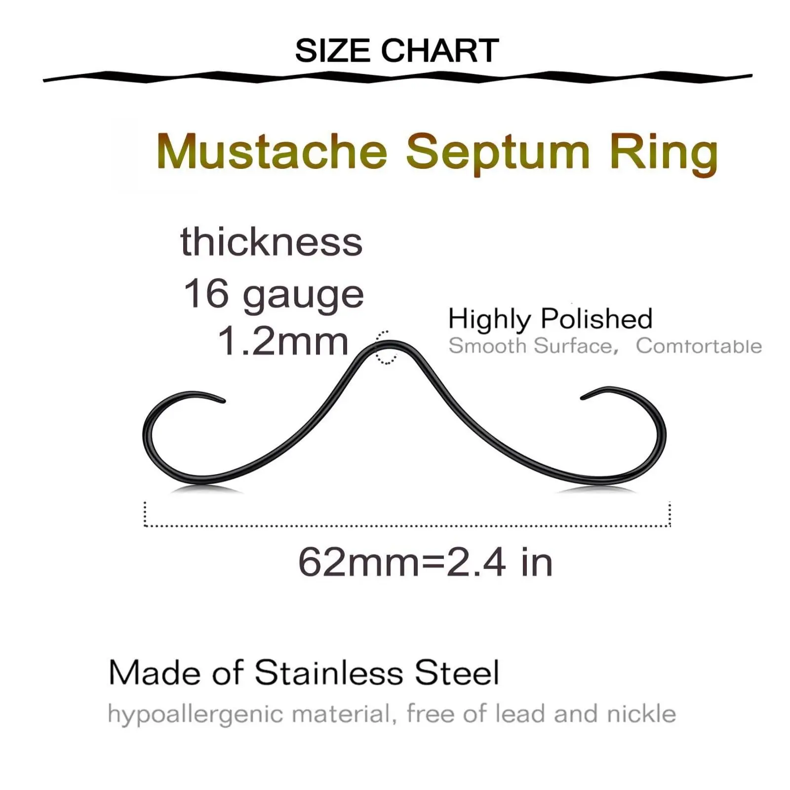 1pcs/8pcs Mustache Septum Ring Stainless Steel Jewelry Piercing Replace ball Set 16 Gauge Nose Lip Rings Cartilage Black