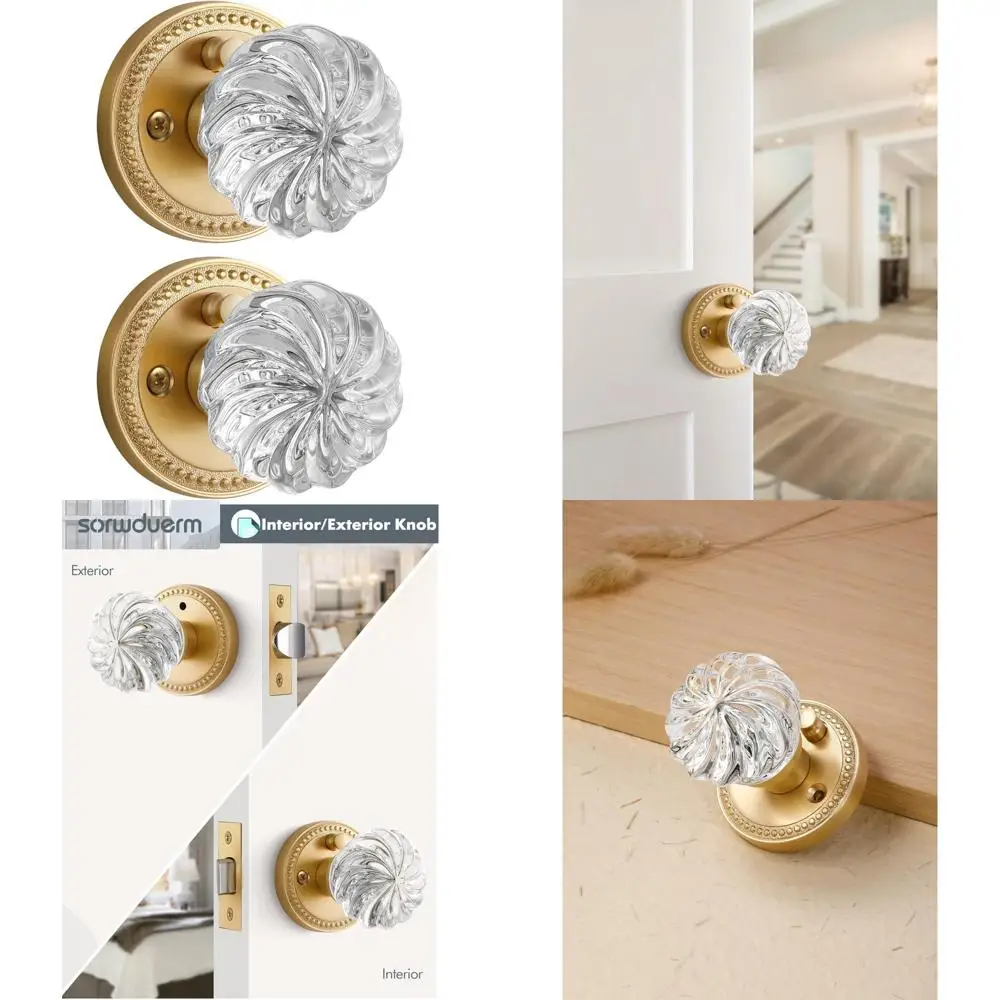 

Золотые внутренние дверные ручки с конфиденциальностью из атласной латуни и матовой золотой отделкой, идеально подходят для стеклянных дверей спальни и ванной комнаты.