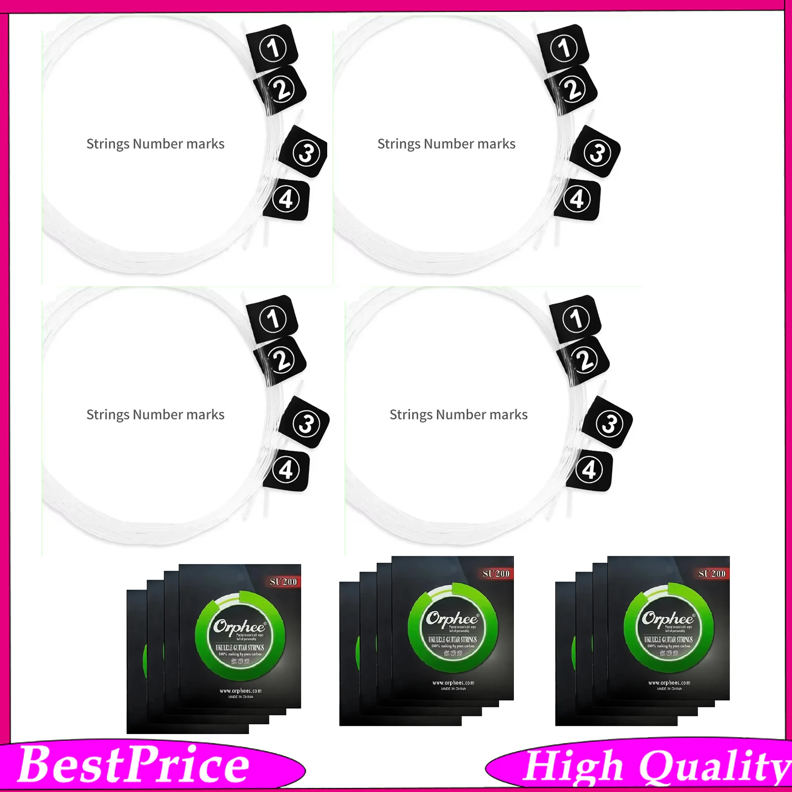 Orphee Ukulele Strings Carbon Nylon Hybrid Production Mini Guitar Ukulele Strings 4 Strings Instruments Guitar Accessories