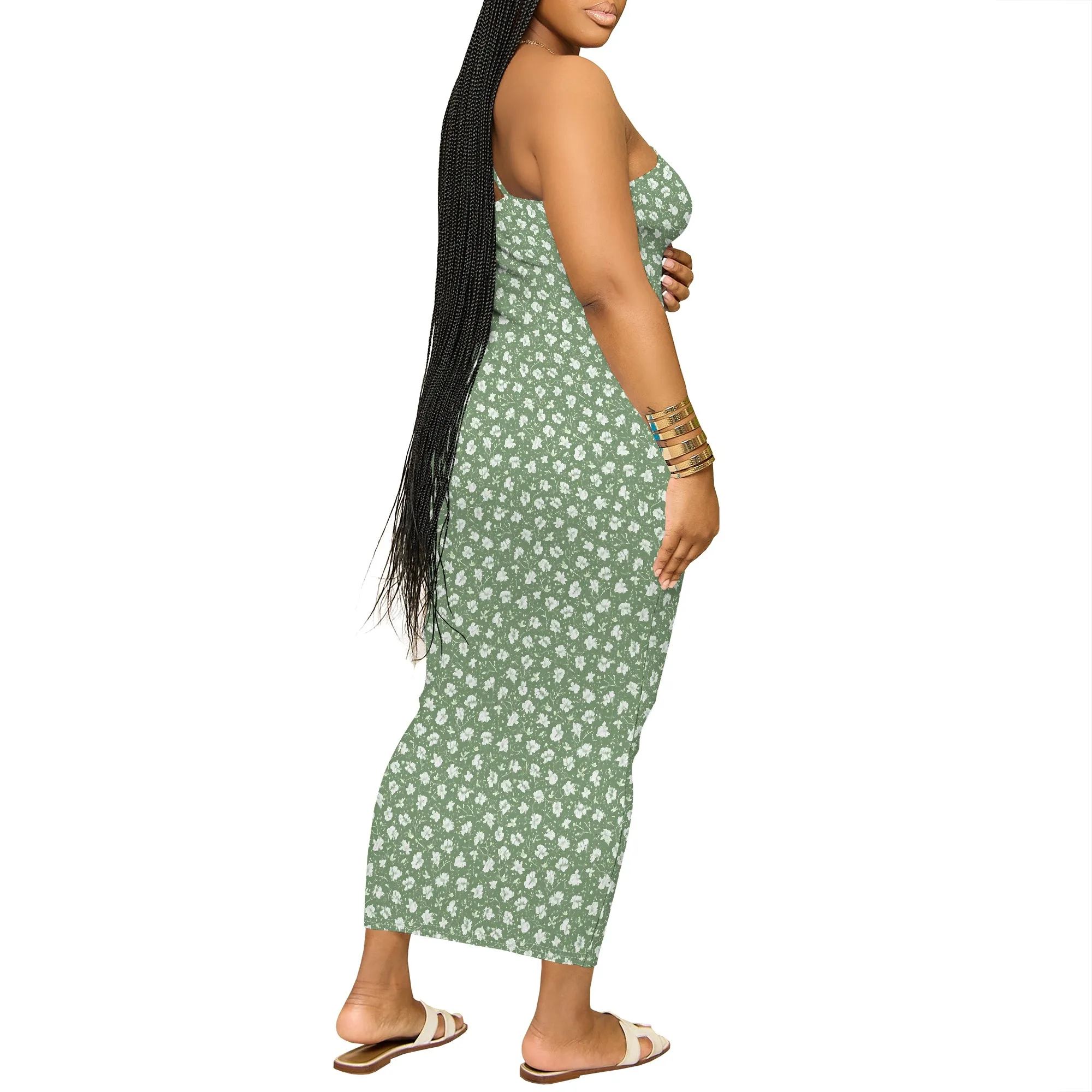 ฤดูร้อนผู้หญิงรอบคอหลวมสบายๆแฟชั่นพิมพ์ลายดอกไม้รูปแบบเซ็กซี่ Halter Bohemian Maxi ชุดยาว