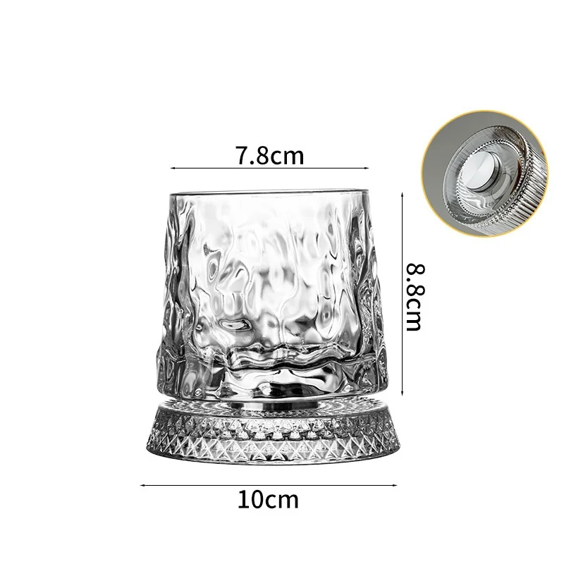Rotatable Glass Cup 280ml Crystal Whiskey Glass with Coaste Used as Rum Glass Cocktail  Bourbon Scotch Cup Bar Tools ﻿