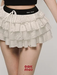 High Quality Ultra-low Waisted Cake Puffy Skirt Women's Spring White Short Skirt Embroidered with Elegant Sexy Half Skirt y2k