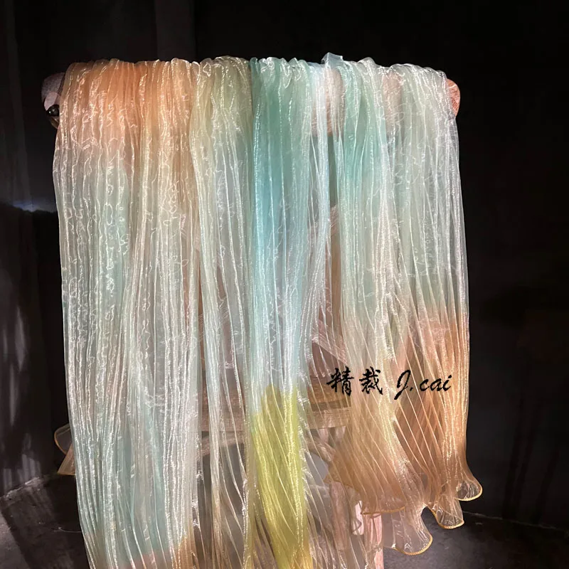 Glass Organza Original Bilateral Large Wave Pressed Pleated Laser Gradient Fabric Pleated Clothing Designer Fabric