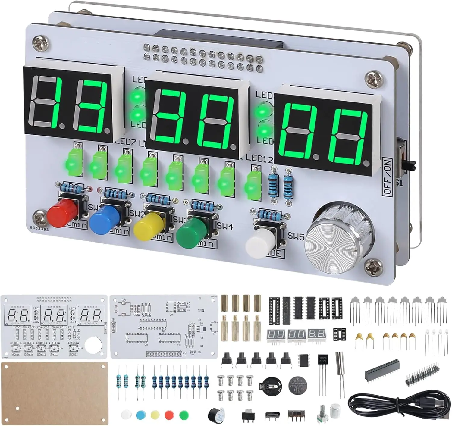 6-Bit-Digitaluhr zum Löten, Übungsset zum Selbermachen, Countdown/Up, 24-Stunden-Wecker, Lötprojekte mit bunten Lichtern