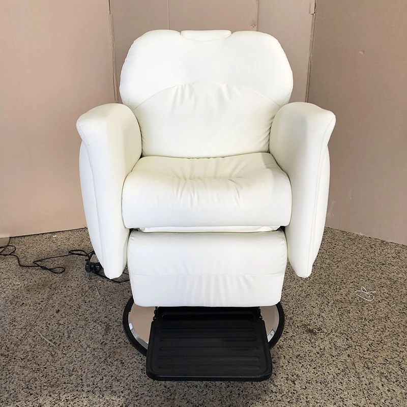 kr-Modern Heavy Duty White Hairdressing Styling Chair Luxury Salon Electric Reclining Beauty Salon Barber Chair with Rotation！