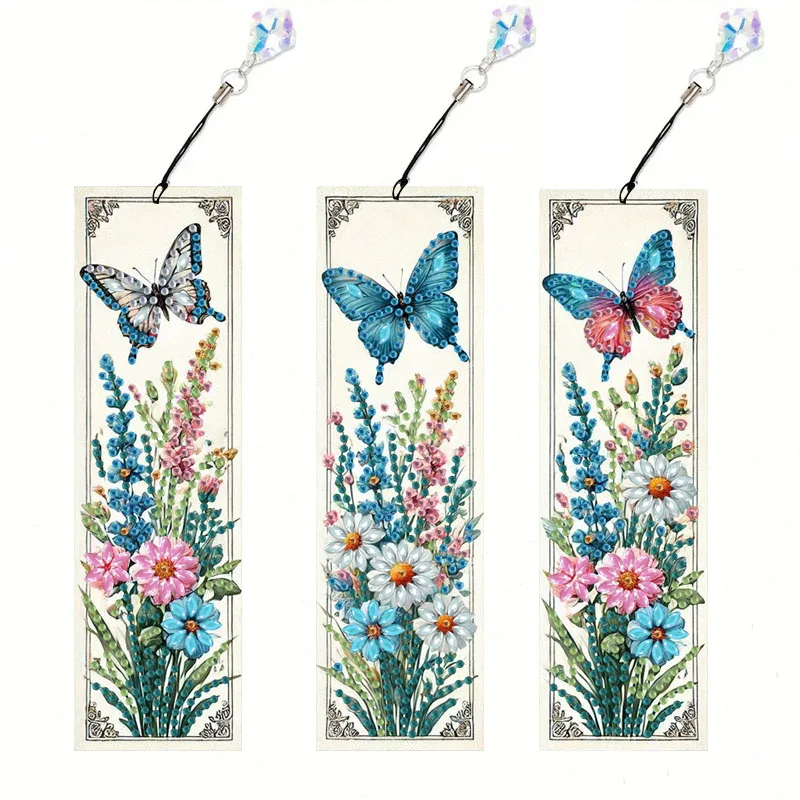 3 Stück DIY Schmetterling Diamant Malerei Lesezeichen für Erwachsene Acryl Kristall Strass Lesezeichen für Buchnotizen Geschenke für Freunde