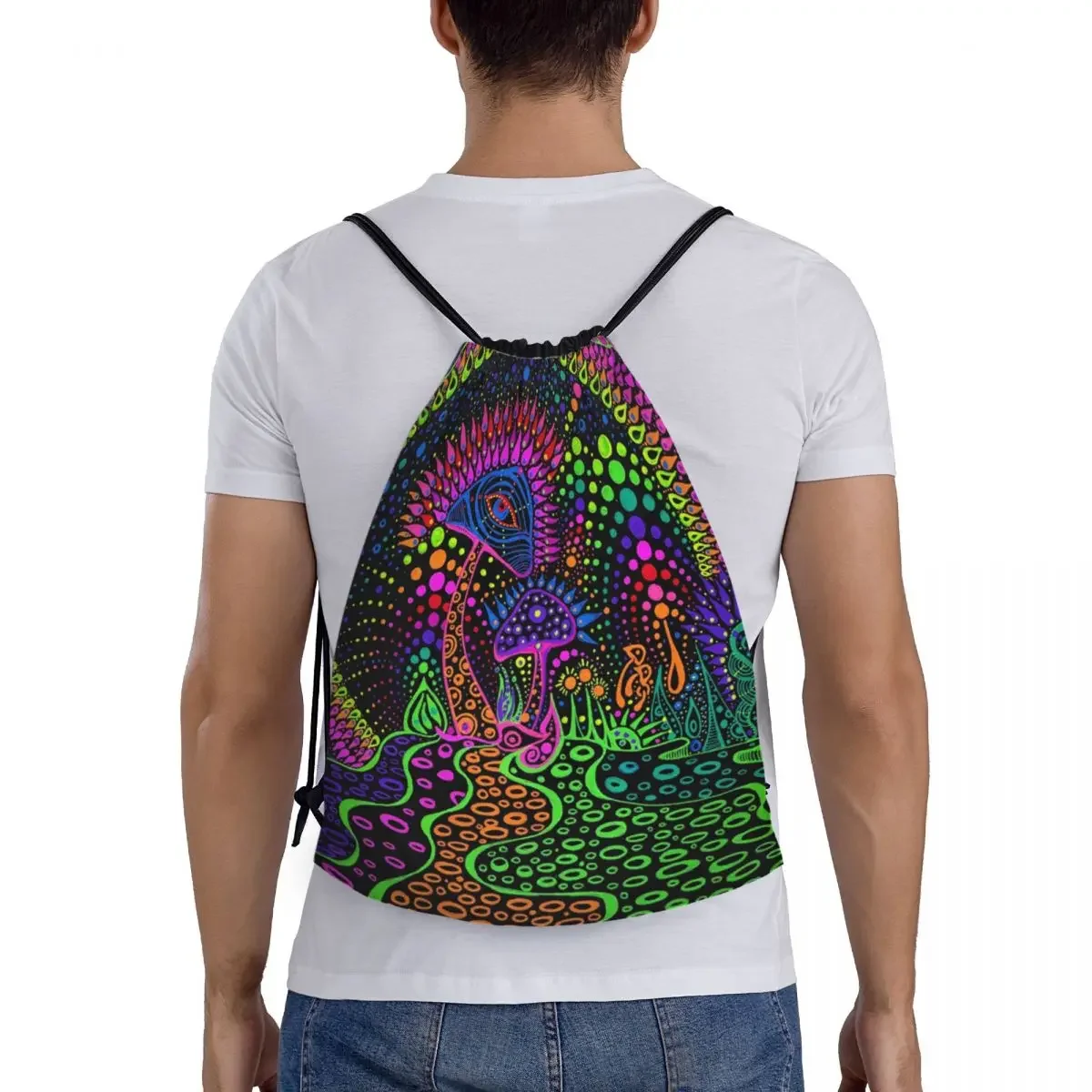 Custom Psychedelic Magic Mushrooms Print Lava Drawstring Bag Women Men Lightweight Sports Gym Storage Backpack