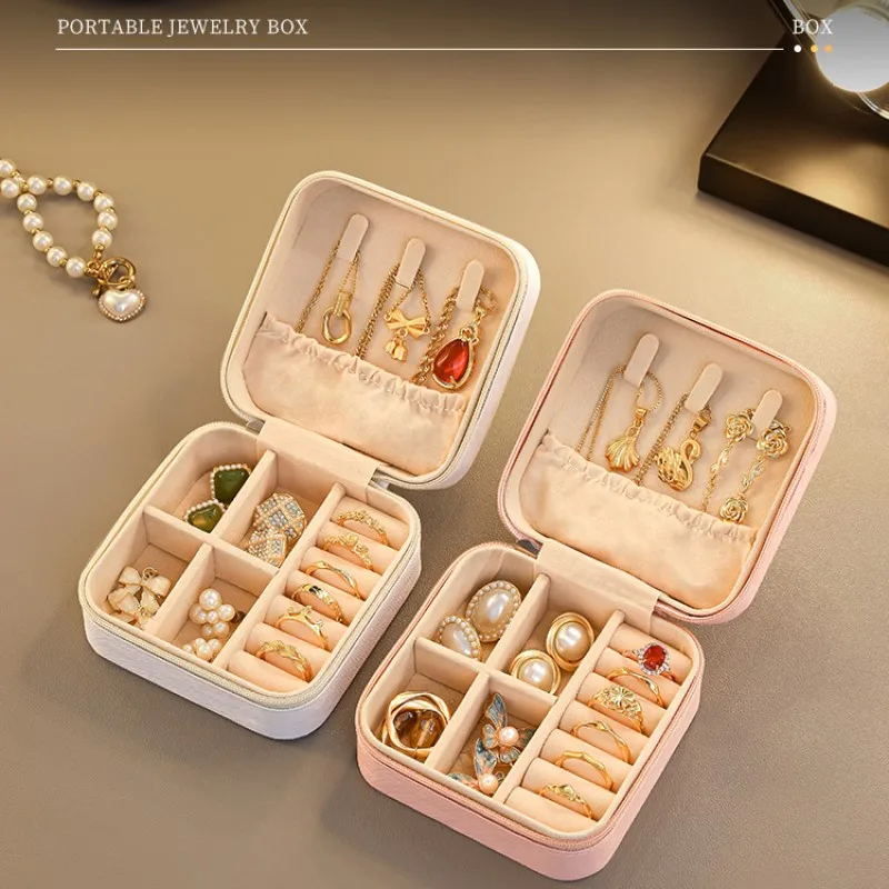 Portable Jewelry Box PU Jewelry Organizer Display Travel Jewelry Case Boxes Waterproof Leather Storage Zipper Jewelers Joyero