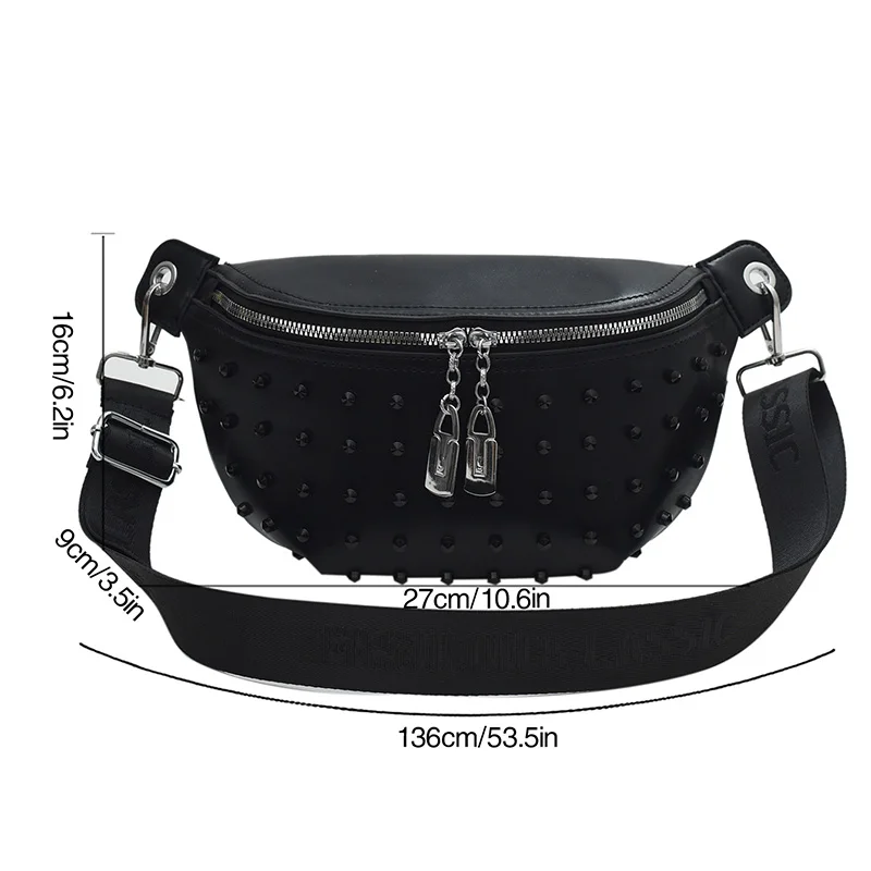 Fashion Waist Bags For Women Rivet Chest Bag PU Leather Shoulder Crossbody Bag Female High-quality Phone Purse Ladies Fanny Pack