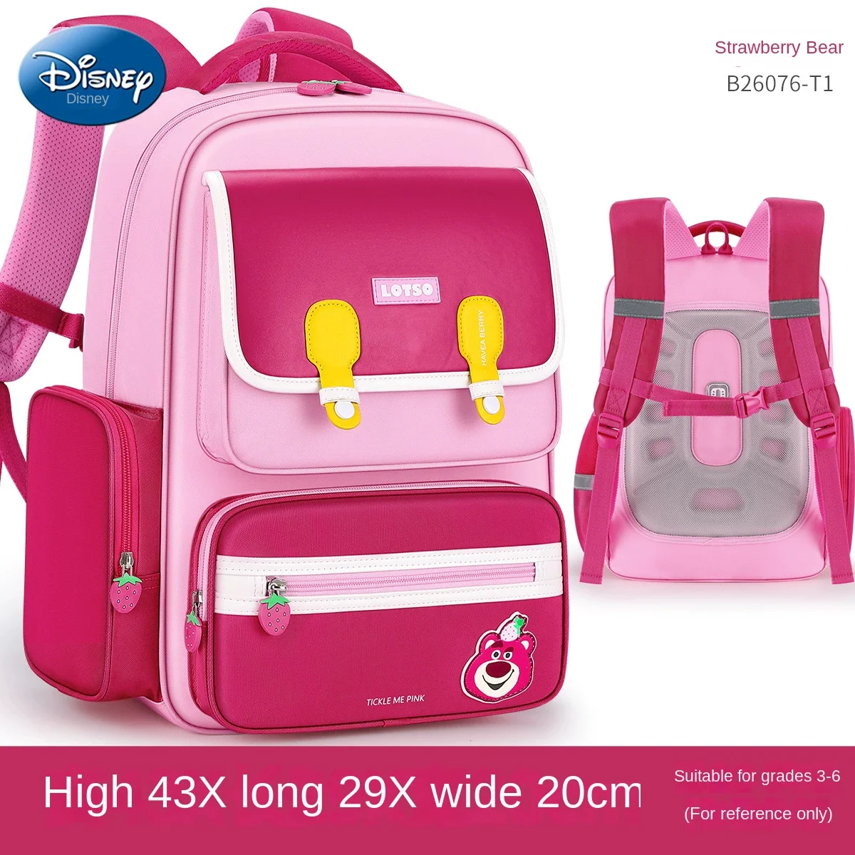 Disney Lotso Girl School Bag Grade 2-6 Primary Student Shoulder Orthopedic Backpack Large Capacity Light Kids Gifts Mochilas