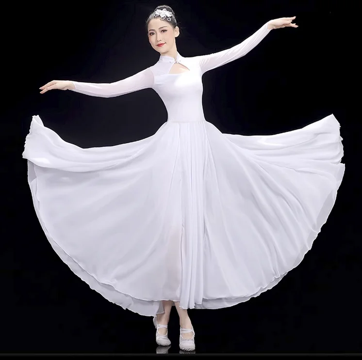 

Женское платье для выступлений и современных танцев, элегантная белая газовая юбка с широкой юбкой
