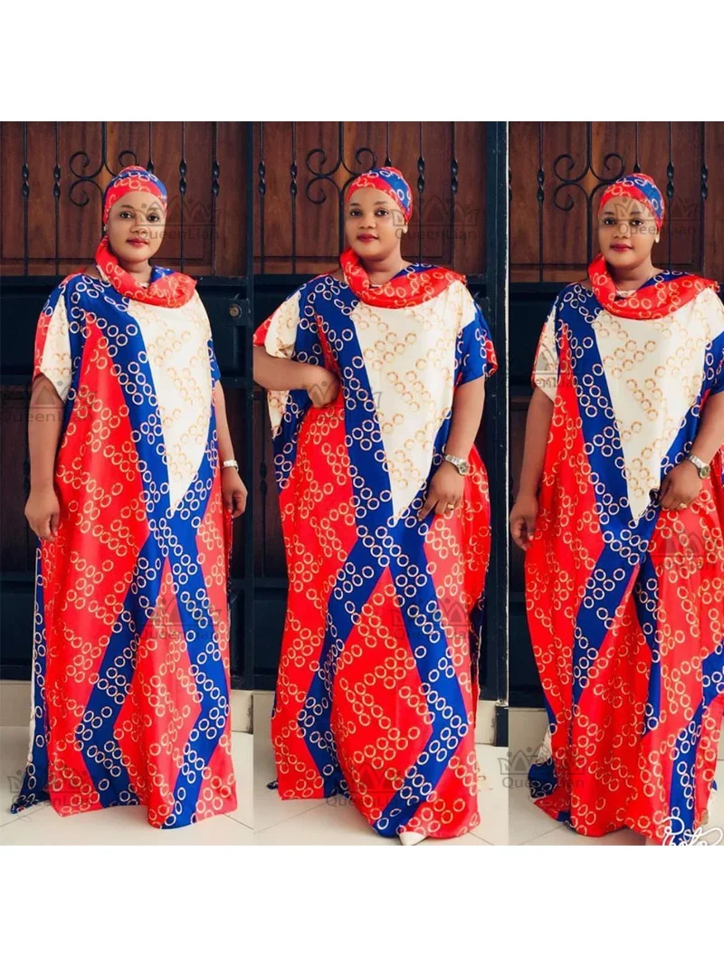 Free Size New Chiffon Super  African Dashiki Traditional Party Dress with Scarf for Lady African Print Dresses