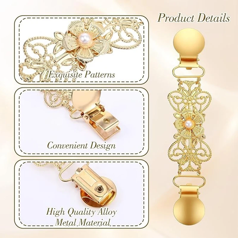 1PC Gold Sweater Clips Vintage Cinch Clip Cardigan Shawl Dress Back Cinch Brooches Retro Style Shawl Pins for Women Clothing