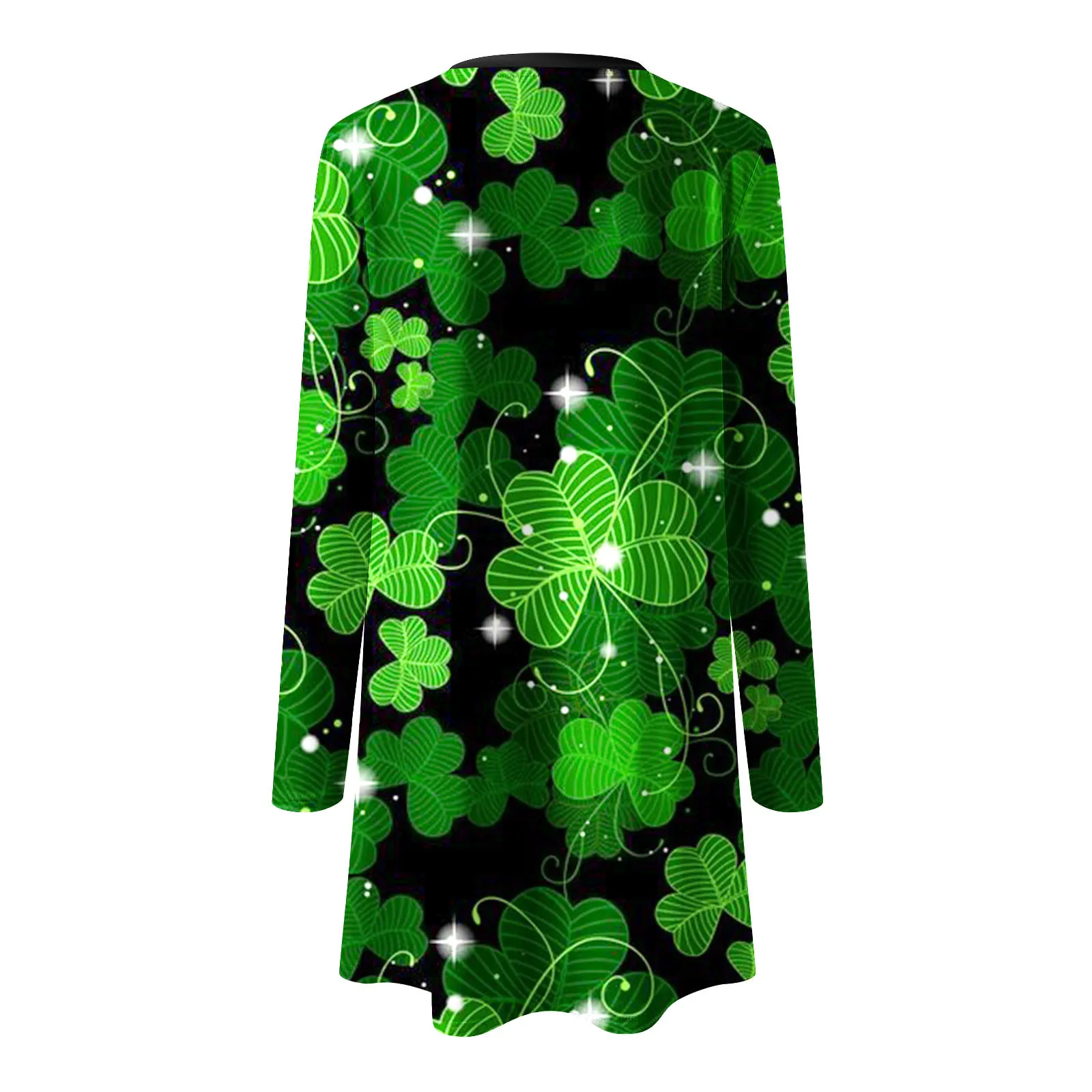 St. Patrick's Day ผู้หญิงชุดลําลองแฟชั่นแขนยาวรอบคอเสื้อยืดชุด Elegant Green Clovers Mini Vestidos