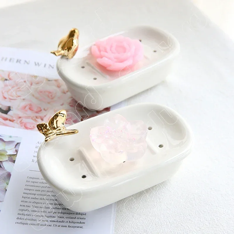 

Retro Soap Box Ceramic Soap Holder Solid Color Bathroom Accessories Soap Dish Household Bathroom Nordic Style Soaps Boxes Dishs