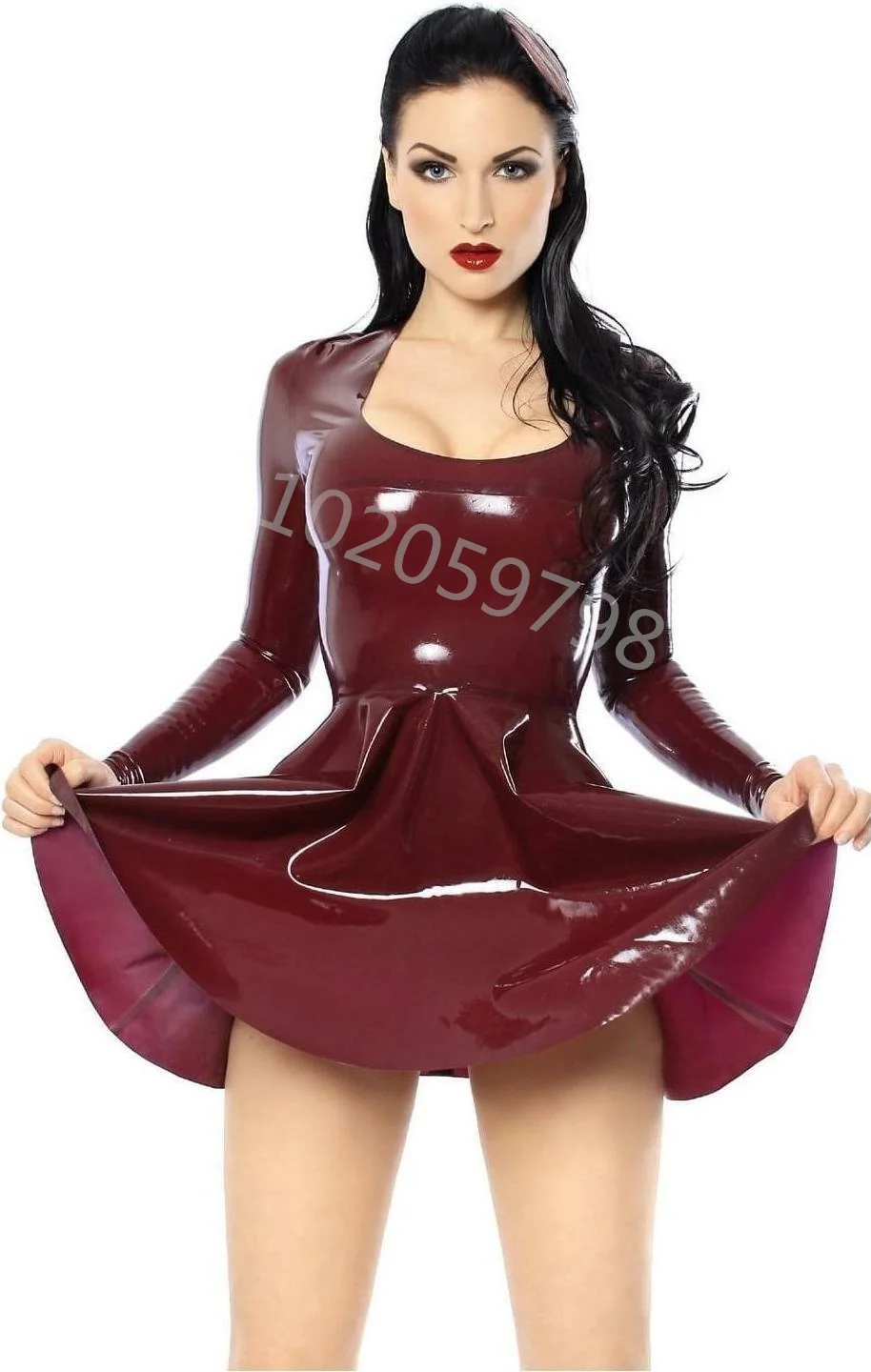 

100% Natural Latex Dress Sexy Gummi Dresses Mini Skirts See-Through Hot Long Sleeves Customized