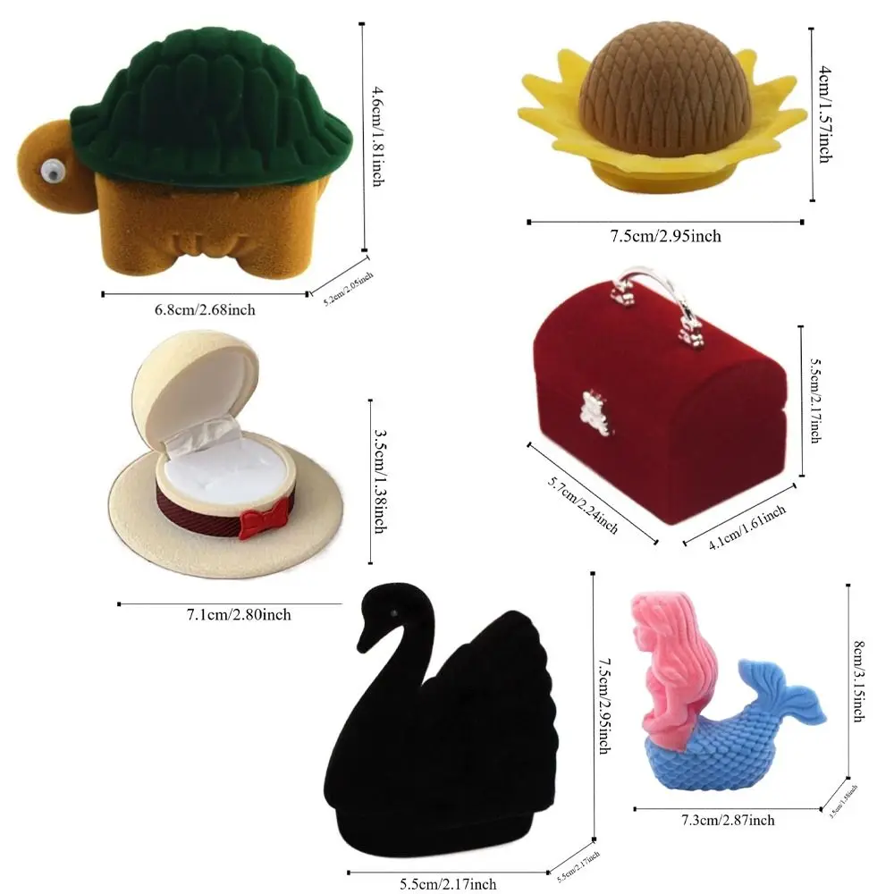 Simpatico anello creativo in velluto con cigno, sirena, orecchini, gingillo, braccialetto, collana, anello di tartaruga, espositore per ragazze