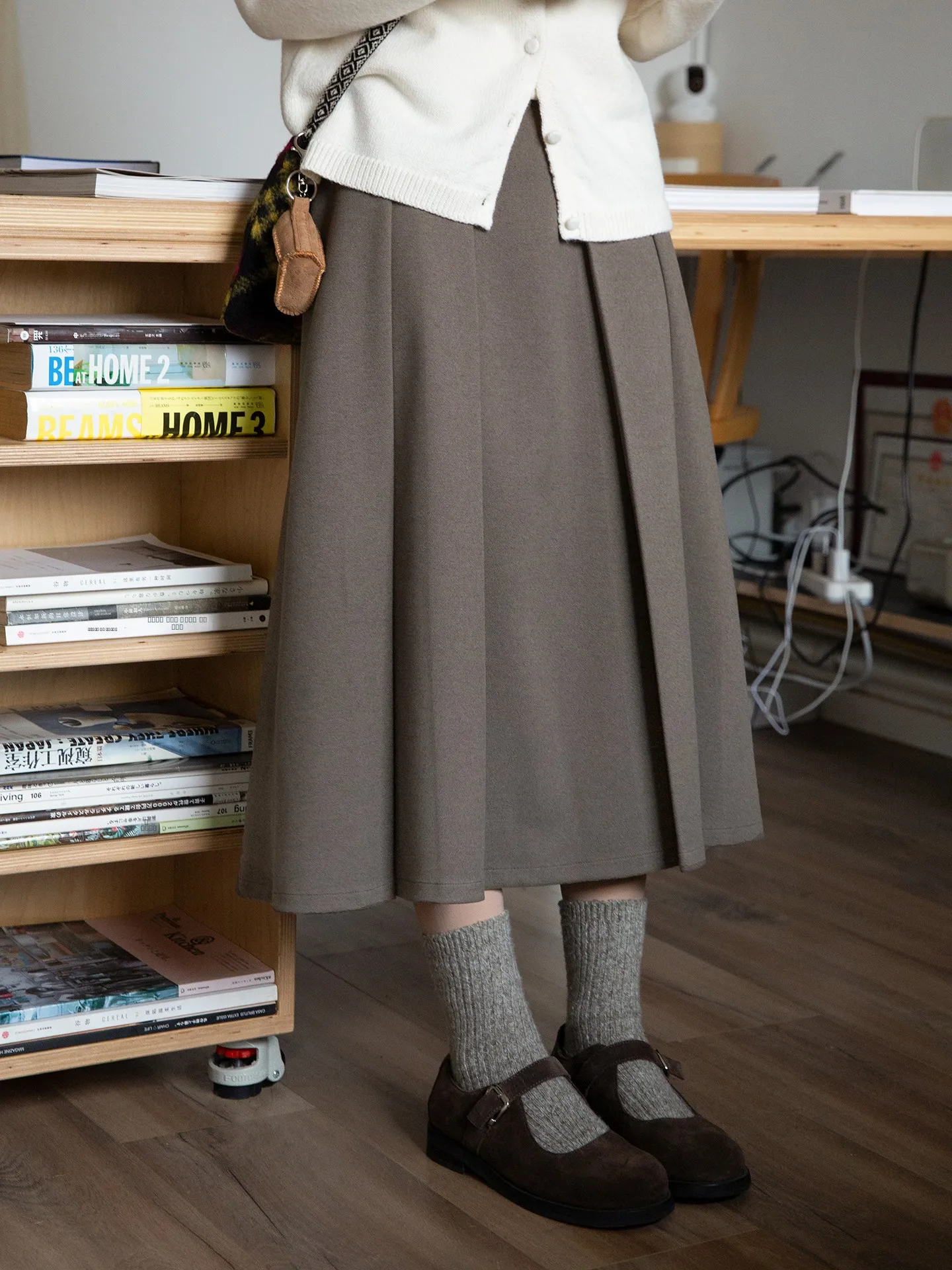 

Тяжелая шерстяная юбка А-силуэта для женщин, зимняя, с эластичной талией, утягивающая, повседневная, из полиэстера