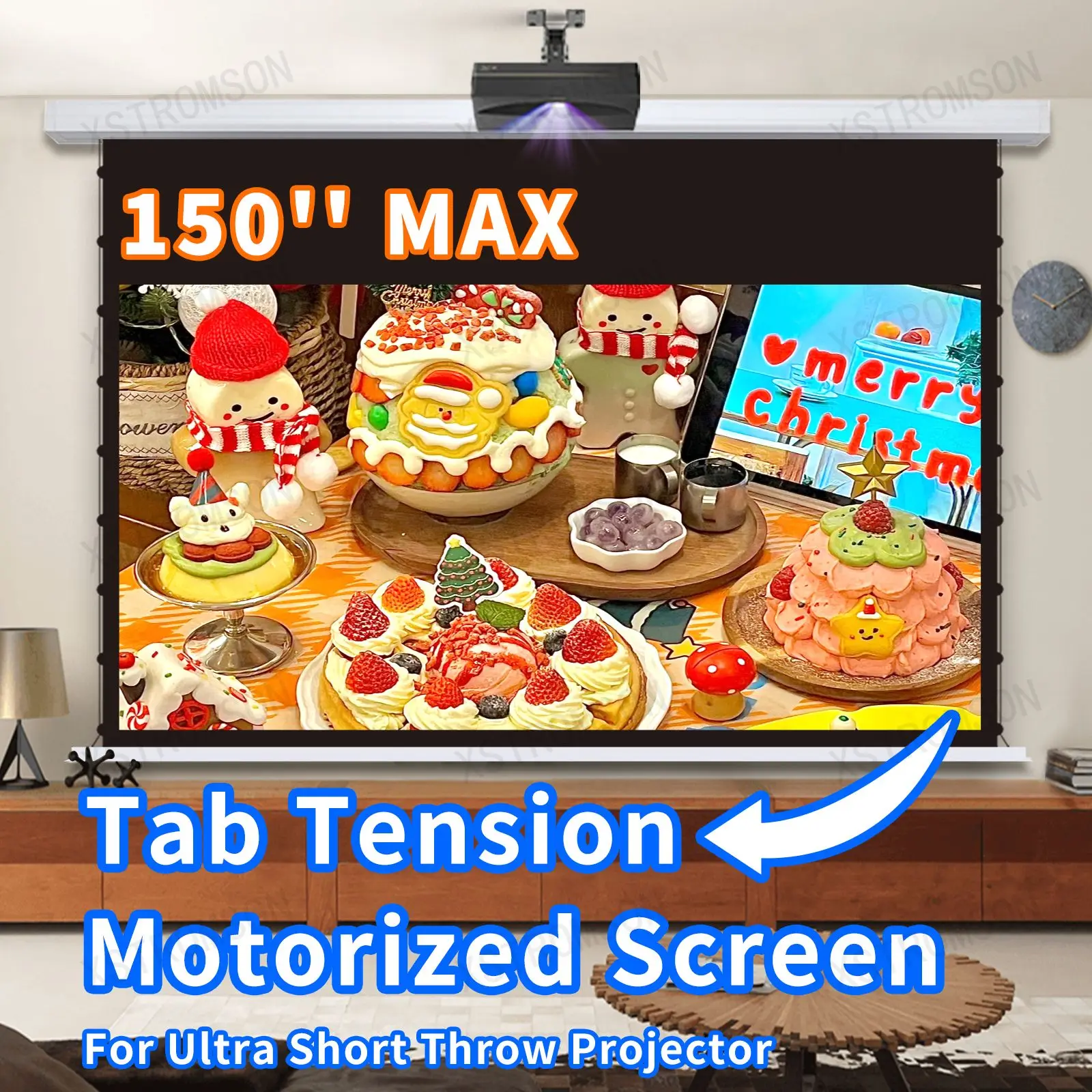 

Моторизованный экран для проектора 150 дюймов Max T Prism, Серый Кристалл 16:9 HDTV 3D, Электрический выпадающий проектор UST, экран для домашнего кинотеатра