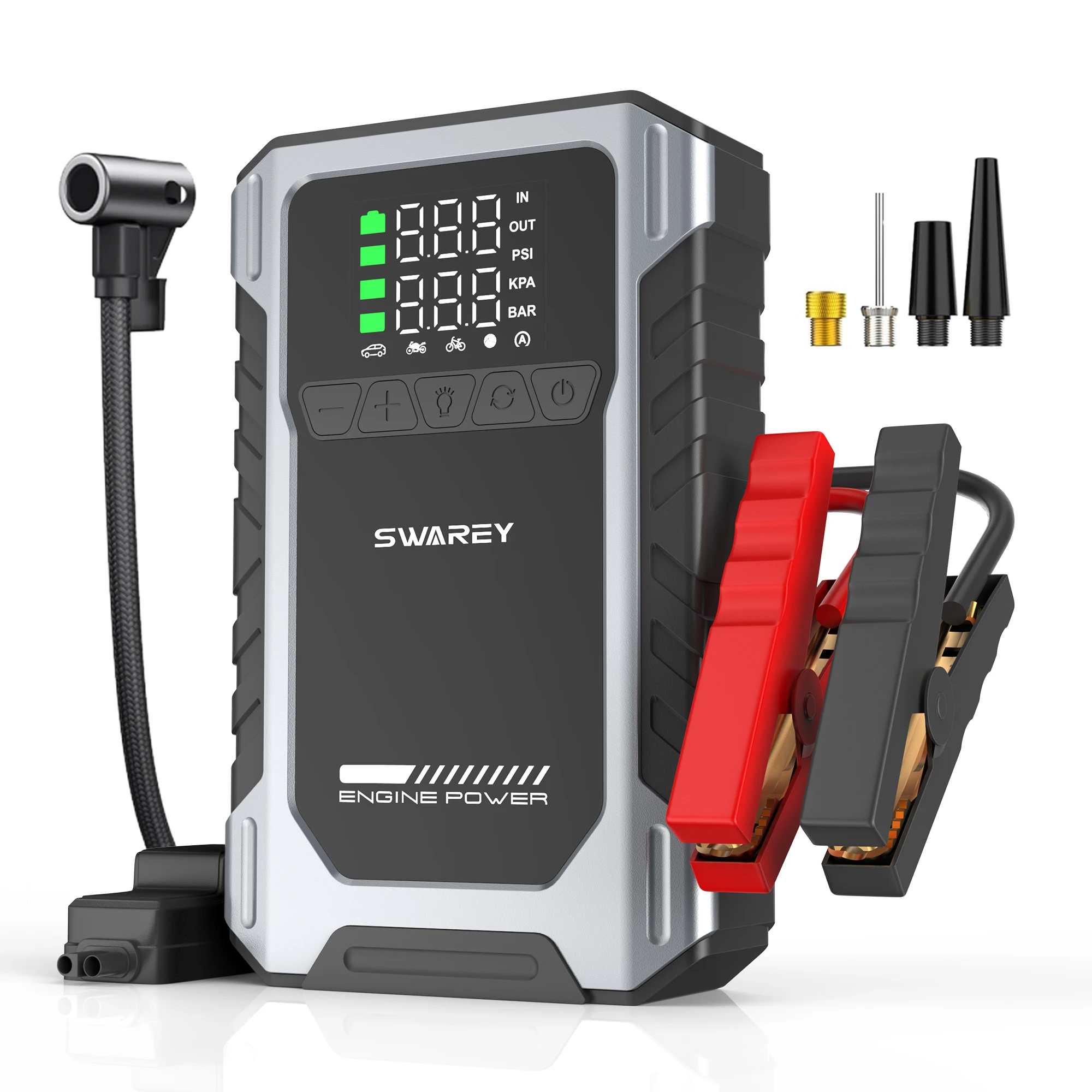 SWAREY U2 Plus 5-IN-1 9000A Auto-Starthilfegerät 16000mAh Powerbank mit 150PSI Luftkompressor