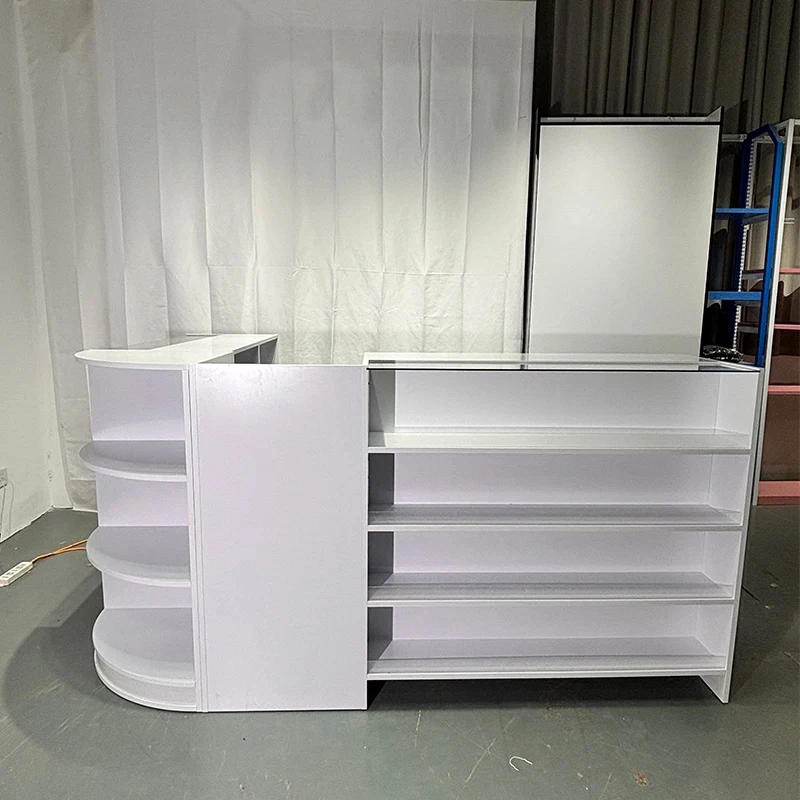 custom.HIKUYA Hot Sale MDF Board Reception Desk Combination Cashier Counter - White