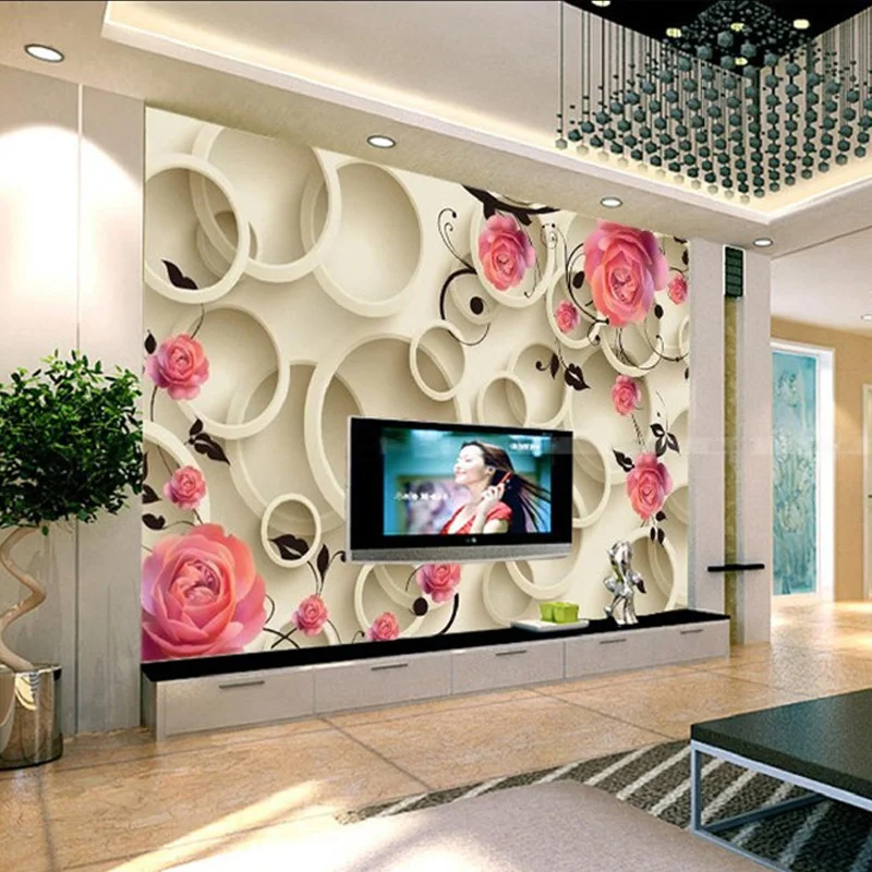 Modern Abstract Art Flowers and Circles Photo Mural Custom Size 3D Wallpaper For Wall Living Room TV Sofa Background Wall Decor