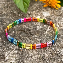 1PC Bohemian style rainbow color TILA glass beaded bracelet, a beautiful gift for men and women to wear casually every day