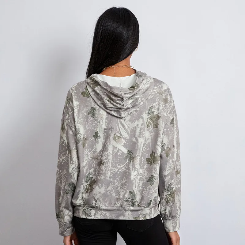 WPNAKS Women Vintage Floral Hoodies Spring Autumn Clothes Fashion Casual Long Sleeve Leaf Print Baggy Sweatshirts Streetwear