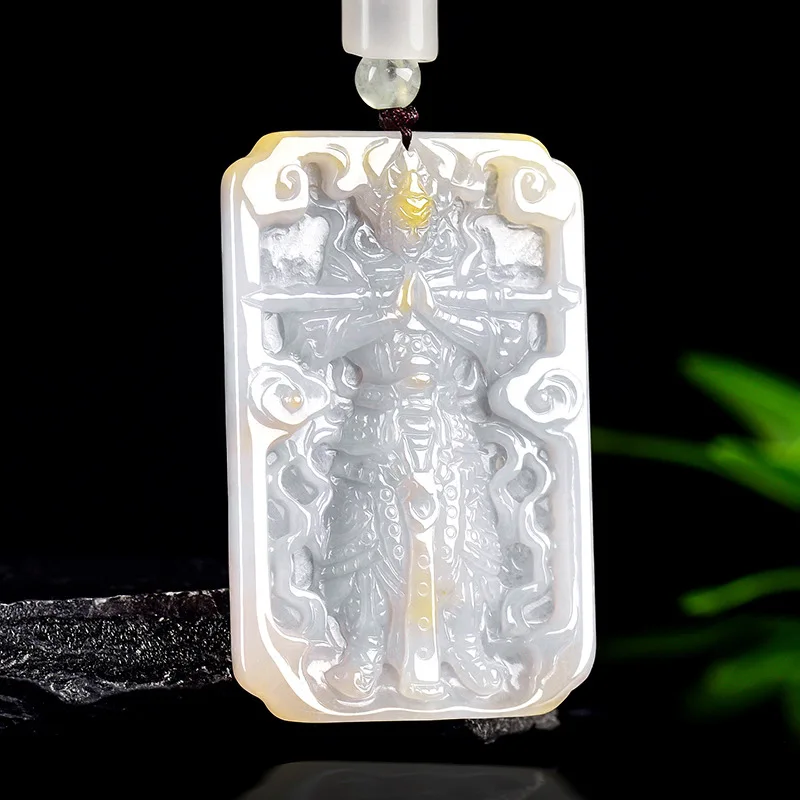 

Natural Burmese A-grade Jade Wei Tuo Bodhisattva Protector Pendant Burnt Yellow Craft Charms Jewelry Drop Shipping