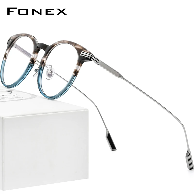 

FONEX Acetate Titanium Glasses Frame Men 2022 Vintage Retro Round Eyeglasses Women Spectacle Eyewear F85682