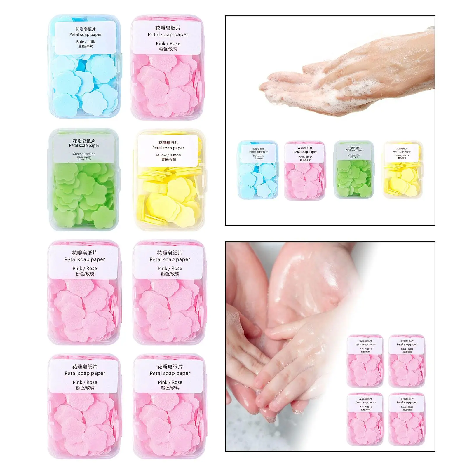 

400Pcs Paper Soap Sheets Disposable Flower Petal Soap Flakes with Storage Box Portable Scented Foaming Paper Soap for Outdoor