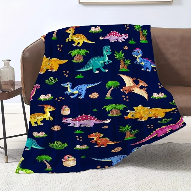 Cute Dinosaur Blanket Throw for Kids Nursery Room Decor Toddler Fleece Play Mat Gift Blue Print Prehistoric Animal Keeps Warm
