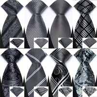 Business Mens Tie Dark Gray Black&White Striped Plaid 8cm NeckTie Pocket Square Set For Men Formal Wedding High Quality Gravata