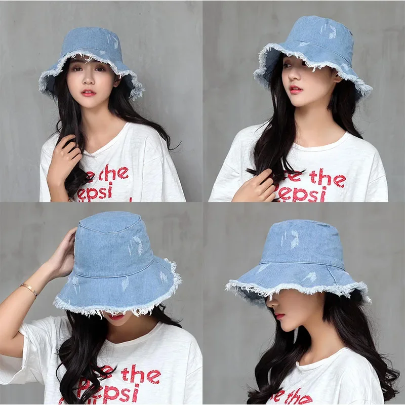 

Denim Bucket Hats Women Summer Sunscreen Panama Hat Men Designer Foldable Flat Top Bonnet Fisherman Cap Hunting Beach SA706