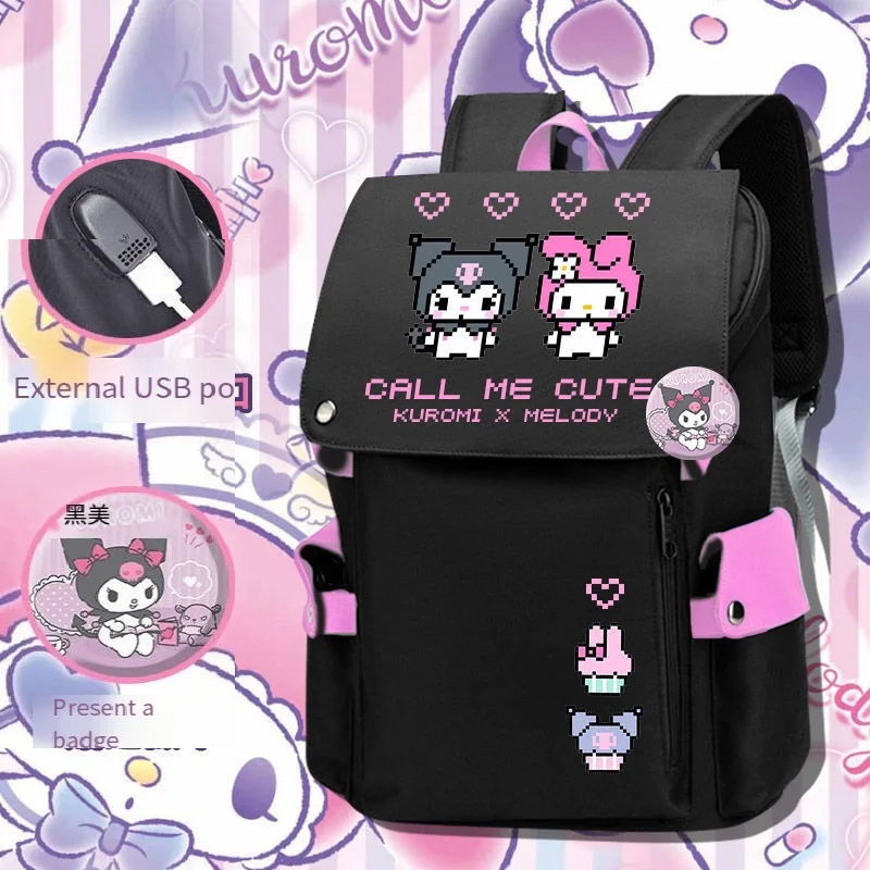 

Sanrio Girl Student Bag Kuromi Anime Figure Kawaii Large Capacity Shoulders Cartoon Good Quality Good Looking Fashion Wholesale