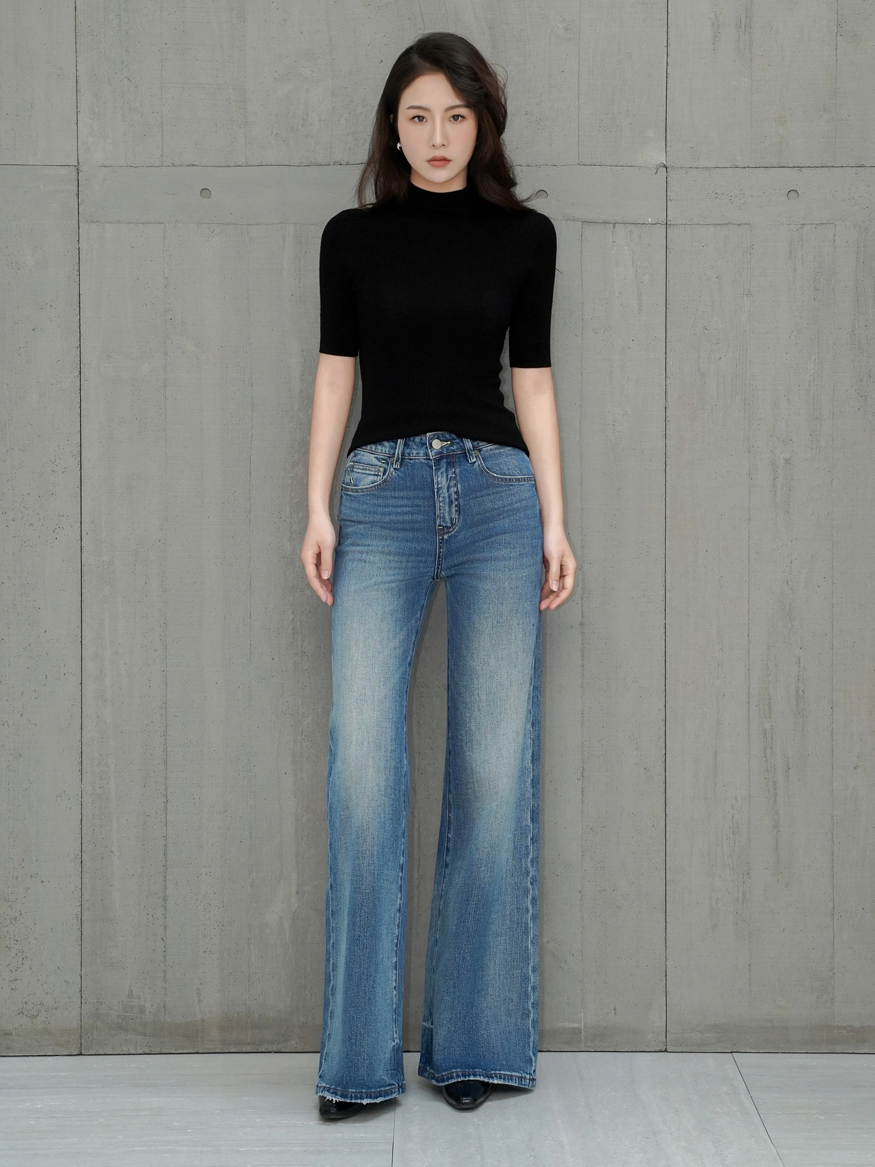 

Ретро джинсы-клеш свободного прямого кроя с низкой посадкой, женские длинные брюки из смесового хлопка, удобные, на все сезоны