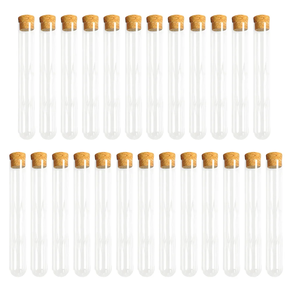 

25PCS Clear Plastic Test Tubes with Cork Stoppers for Scientific Experiments, Party, Storage plastic test tubes with stoppers