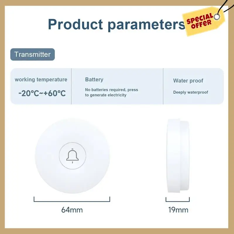 Performa Stabil-Bel Pintu Nirkabel Bertenaga Mandiri Baru Tahan Air Bel Pintu Pintar Selamat Datang Rumah 38 Nada Dering Remote 150M untuk Orang Tua