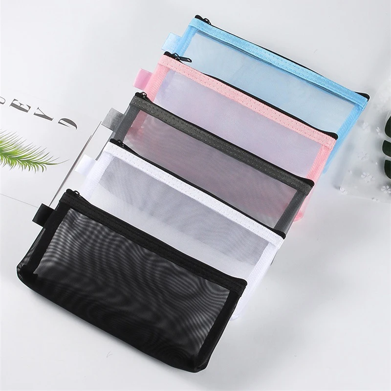 1Pc Clear Mesh Pencil Case Stereoscopic Portable School Supplies Pen Box Bill Storage Bag Zipper Pouch Office Student Pen Bag