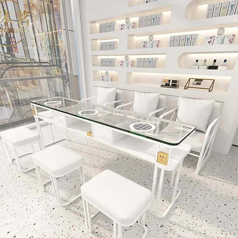 طاولة أظافر زجاجية محمولة متعددة الوظائف بتصميم أوروبي مع أثاث صالون ميسا الاحترافي للتخزين #4