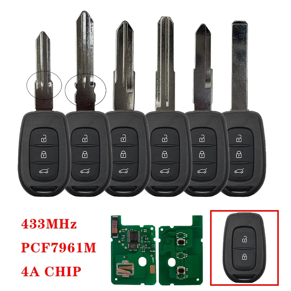 For Renault Sandero Dacia Logan Lodgy Dokker Duster Trafic Replace Control 2/3 Buttons Remote Key Fob 433MHz PCF7961M