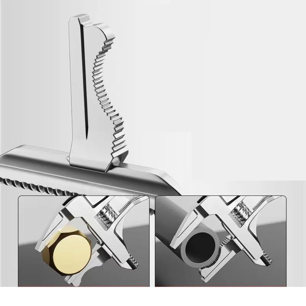 Under-sink Repair Adjustable Wrench Pipe Repair Tool Two-sided Movable Sponge Tool Hand Tool Set Silver Ergonomic Handle