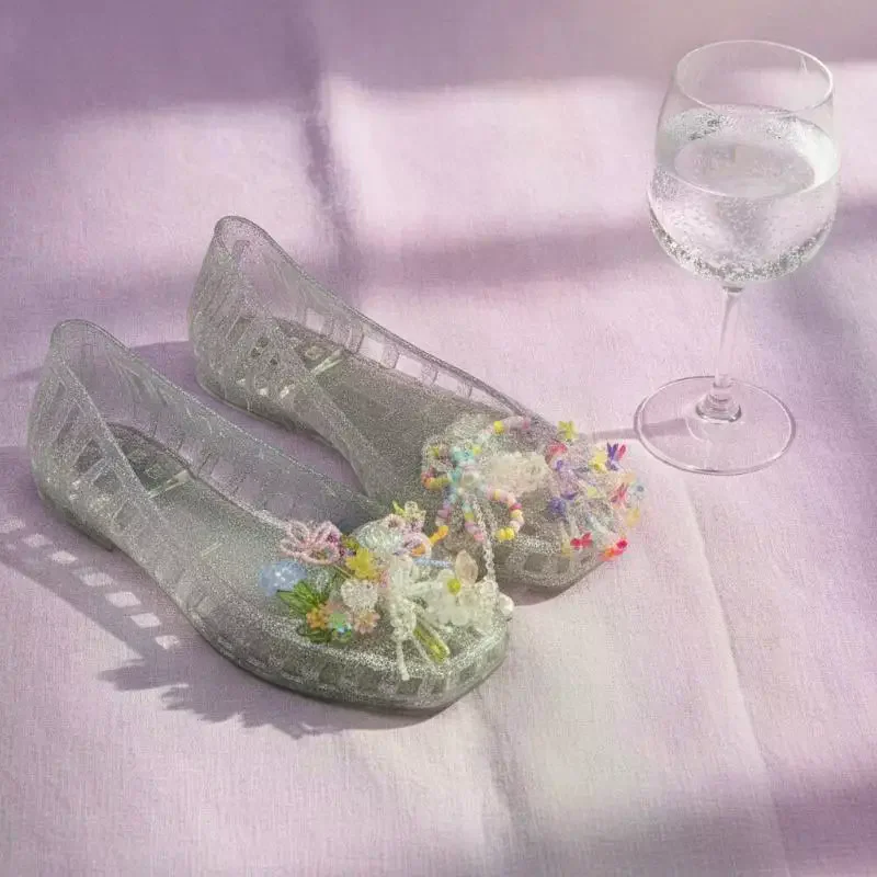 Handmade Beaded Flower Shoe Charms Flower Bead Chain Heavy Work Shoe Clips For Jelly Shoes Summer Sandals Elegant Daily Wear